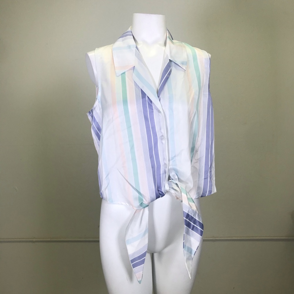 Lovefire Striped Knotted Collar Blouse
